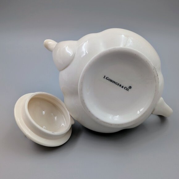 Vintage I. Godinger White Ceramic Teapot - Sculptured Rose Handle and Lid Finial - Picture 6 of 7